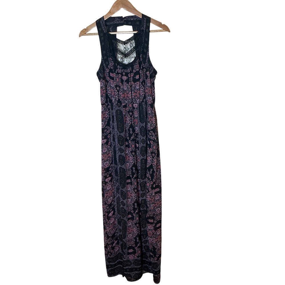 Free People Black Floral Maxi Dress Whimsigoth Dark Romance Boho Lace Size 0
